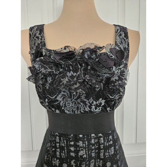 Taylor Ruffle Neck Metallic Cocktail Dress Size 6 Gray Black Silver fixable flaw - Picture 2 of 13